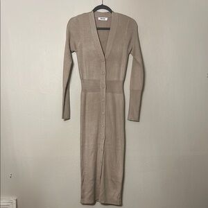 Elegant Tan Button-Up Dress
